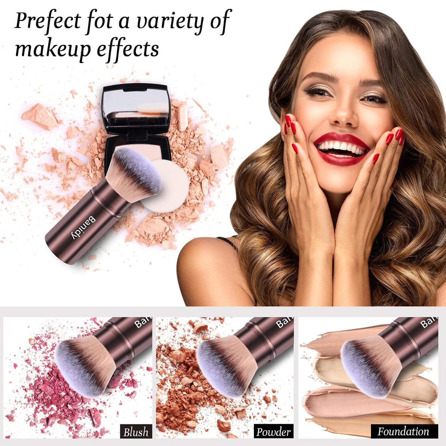 Retractable Kabuki Makeup Brush for Foundation, Powder, and Cream - Portable and Cruelty-Free with Protective Cover (Round Head)