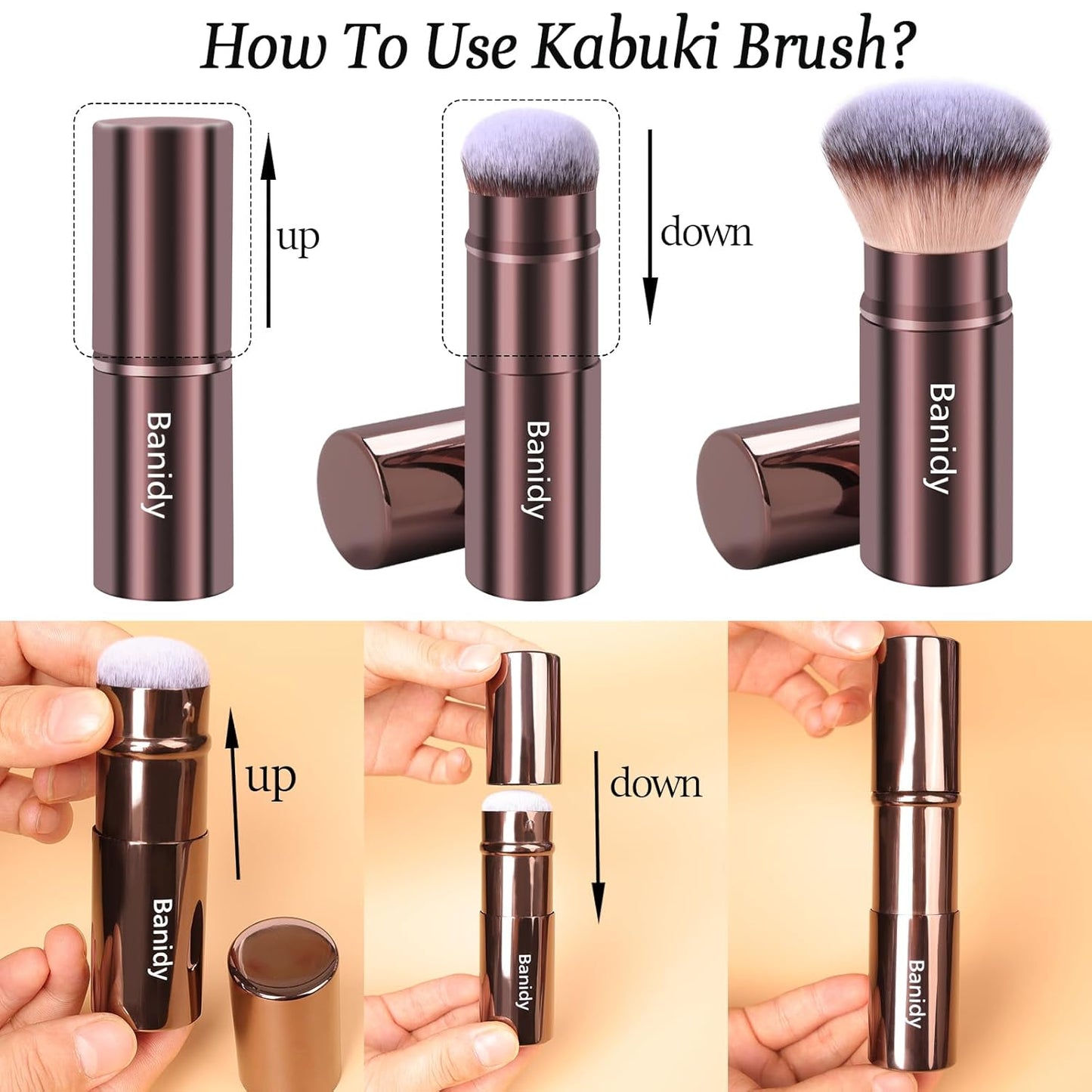 Retractable Kabuki Makeup Brush for Foundation, Powder, and Cream - Portable and Cruelty-Free with Protective Cover (Round Head)