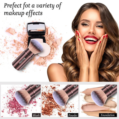 Retractable Kabuki Makeup Brush for Foundation, Powder, and Cream - Portable and Cruelty-Free with Protective Cover (Round Head)
