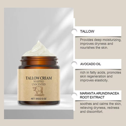 60G Beef Tallow Face Moisturizer Whipped Beef Tallow & Honey Balm Face & Body Skin Care Grass Fed Grass Finished Face Cream NEW