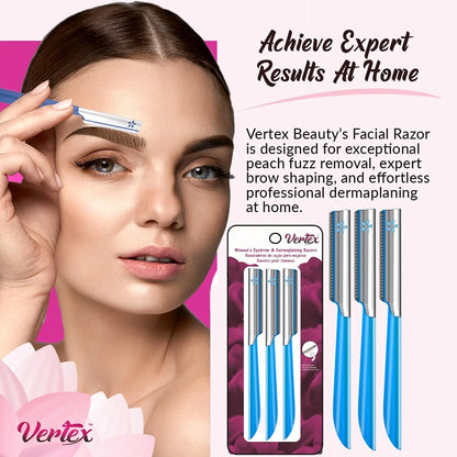 Beauty Womens Face Razor for Peach Fuzz Removal Facial Hair Shaver Dermaplaning Tool Women Travel Trimmer to Remove Fine Hair Blue Eyebrow Razors Remover Dermaplane Exfoliating Sensitive Skin